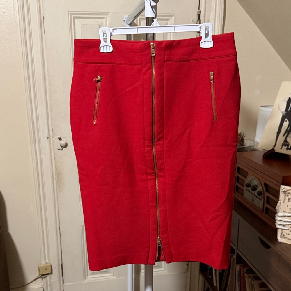 Ann Taylor Red Pencil Skirt with Gold Zippers